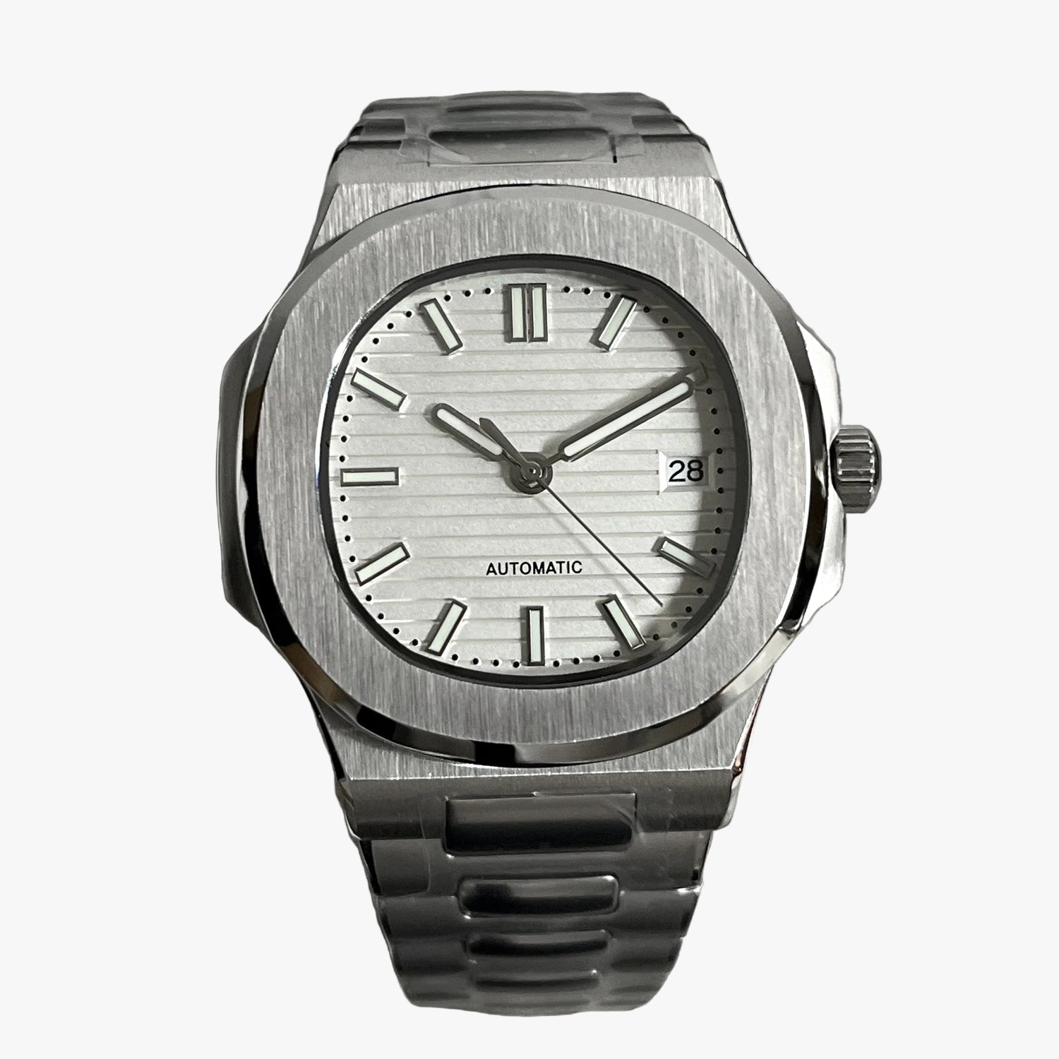MINUTECOND NH35 White Dial NH35 Silver Watch Sapphire Crystal NH35 Automatic Movement Stainless Steel Strap Classic Style Watch