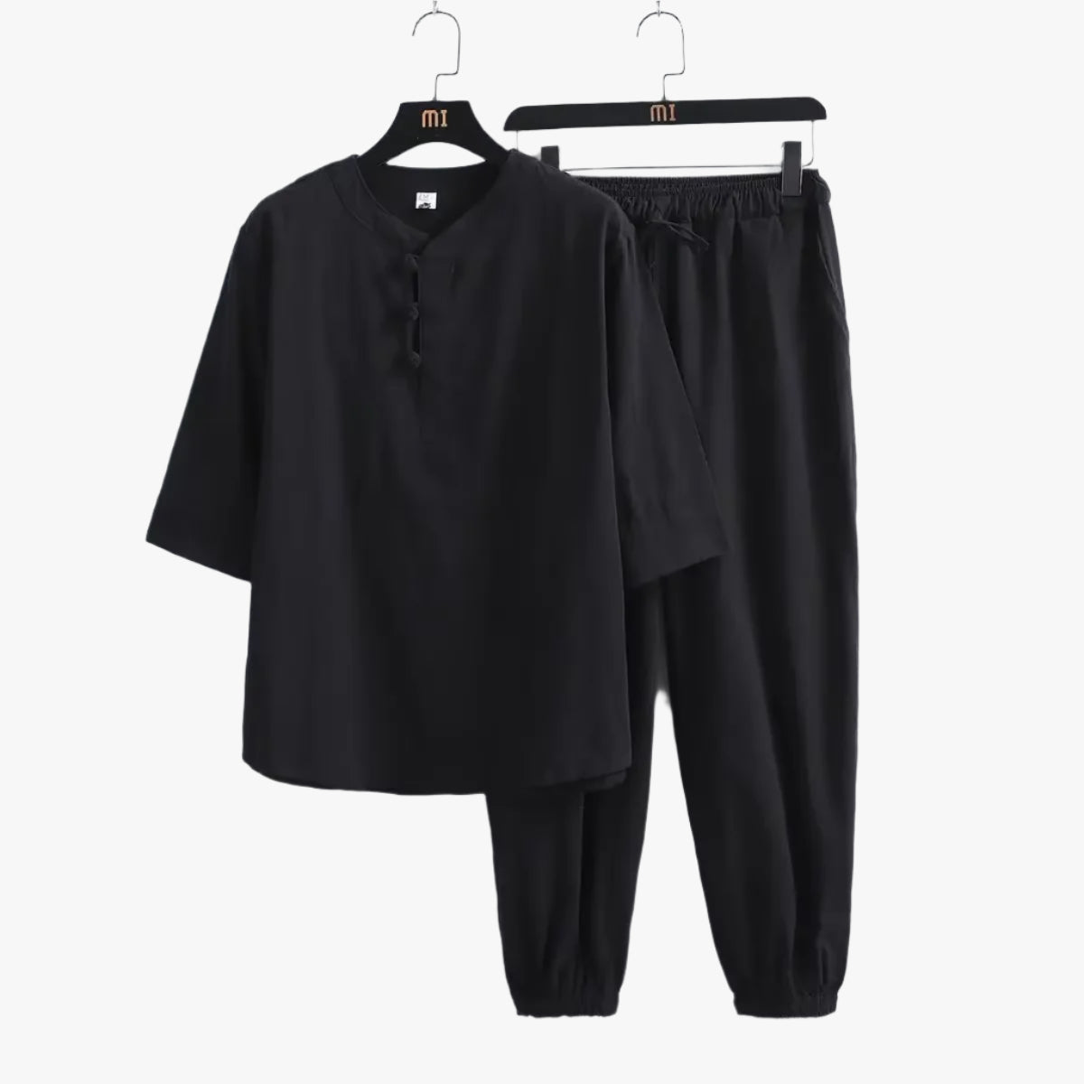 Trendy Brand Hemp Suit Men'S Summer Thin Sports Casual Sitting Zen Meditation Clothes Cotton Linen Style Robe