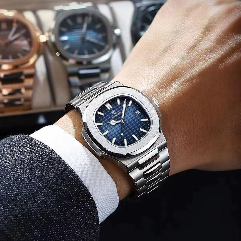 Luxury Watch 2024 New Business Waterproof Male Clock Luminous Date Stainless Steel Square Quartz Men Watch Reloj Hombre
