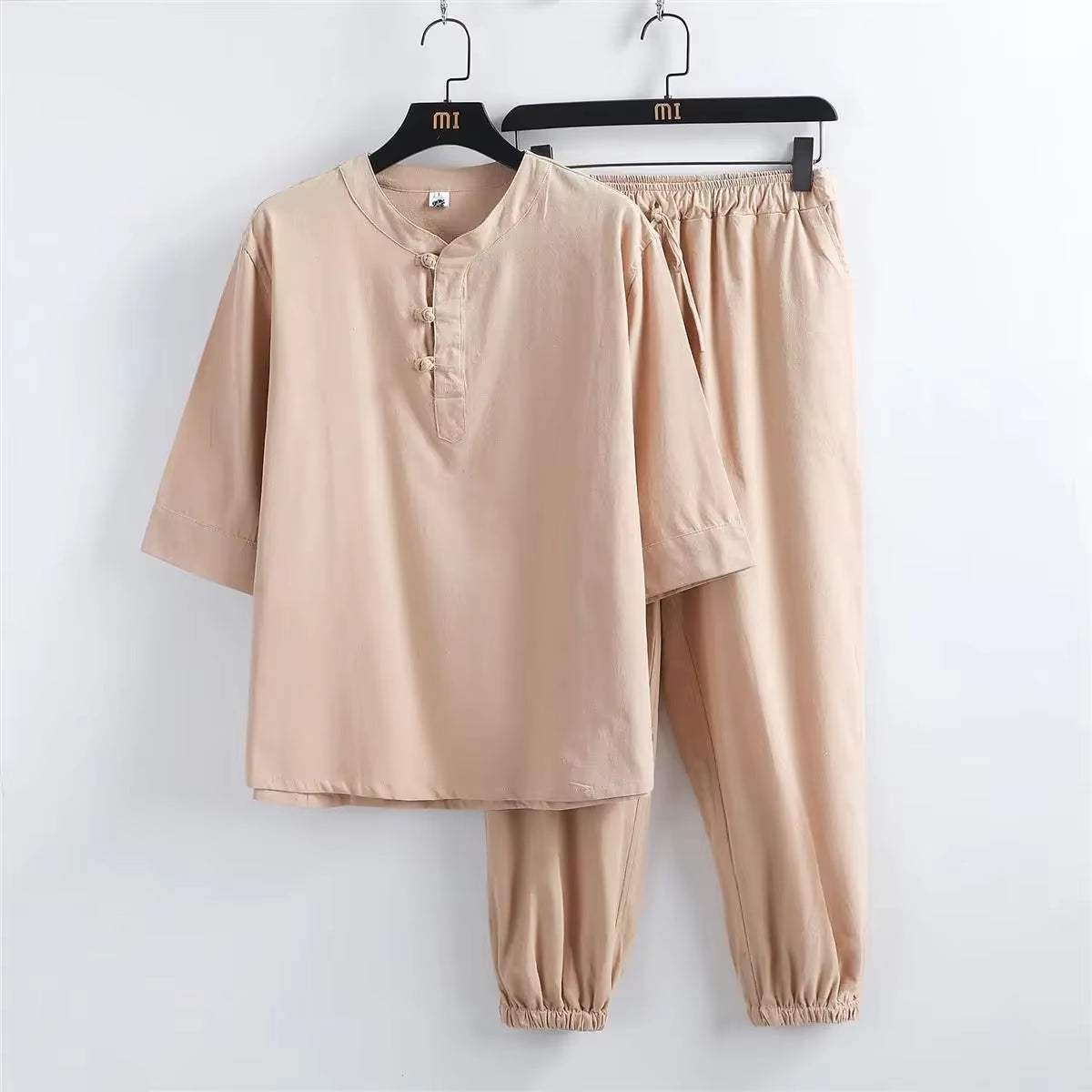 Trendy Brand Hemp Suit Men'S Summer Thin Sports Casual Sitting Zen Meditation Clothes Cotton Linen Style Robe