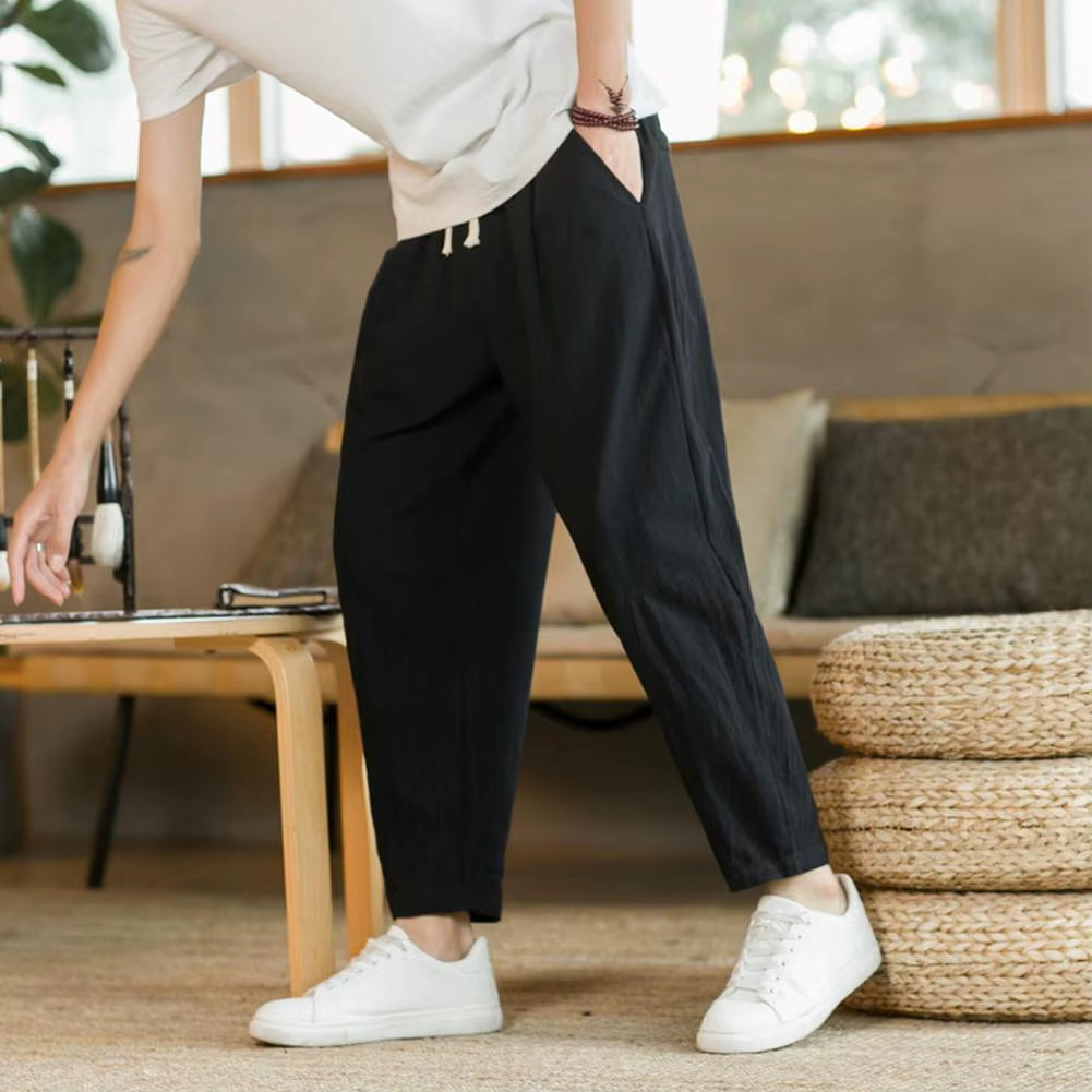 6 Colors! 2023 New Men'S Casual Pants Versatile Cotton Hemp Loose Linen Pants Korean Style Trendy Pants Straight Sleeve Joggers